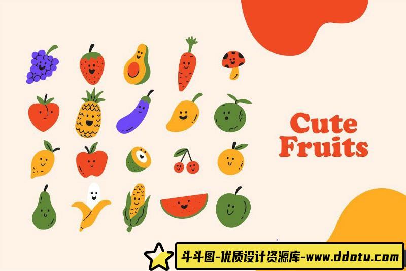 文化美食可爱卡通水果蔬菜文字矢量素材