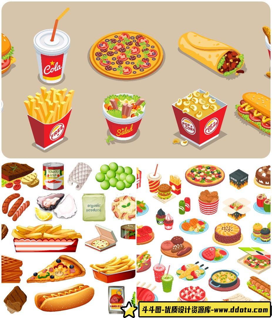 文化美食等距食物元素矢量素材 3xEPS-斗斗图
