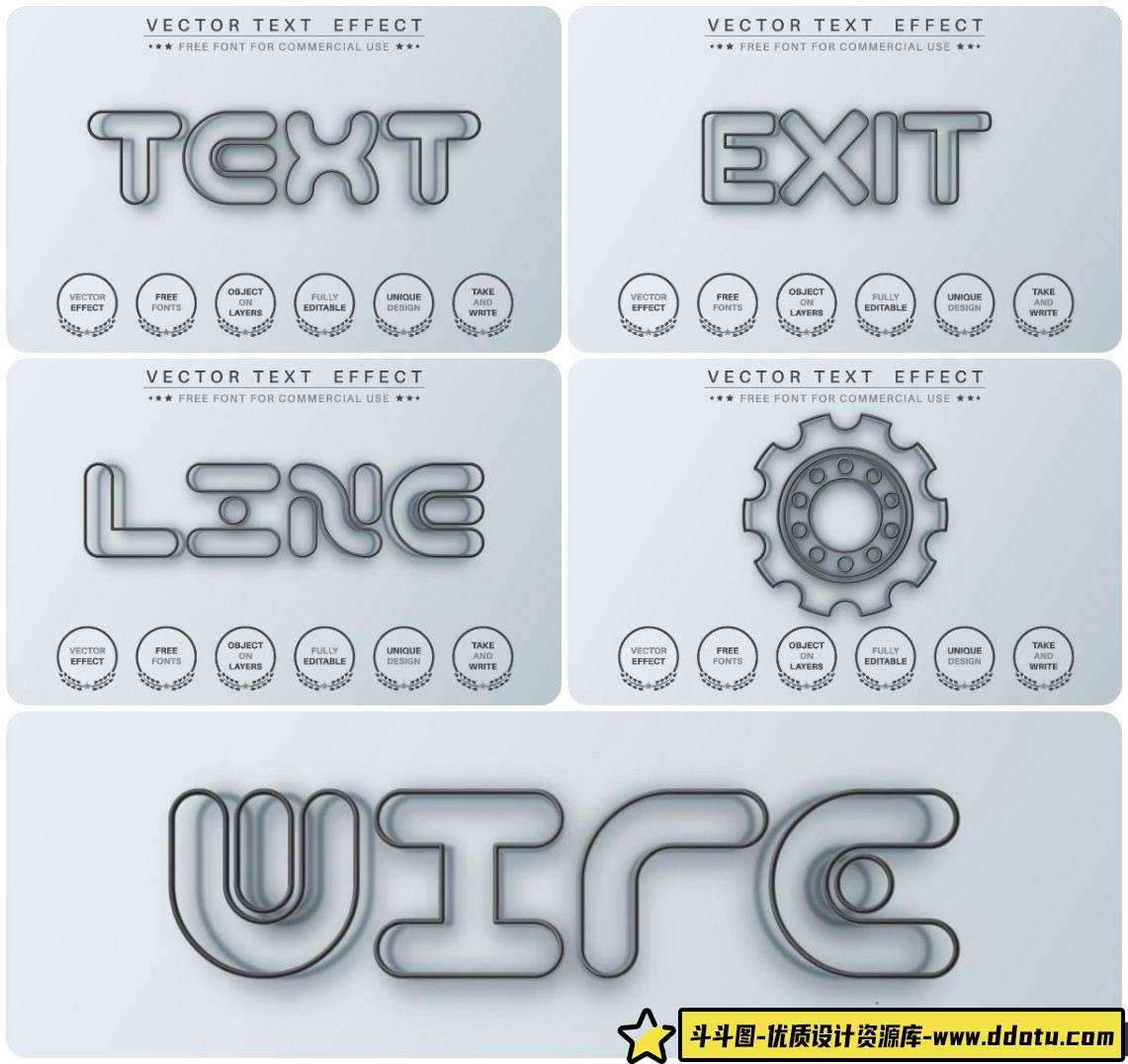 字体设计黑线字体可编辑文字效果字体样式矢量素材AI+EPS-斗斗图