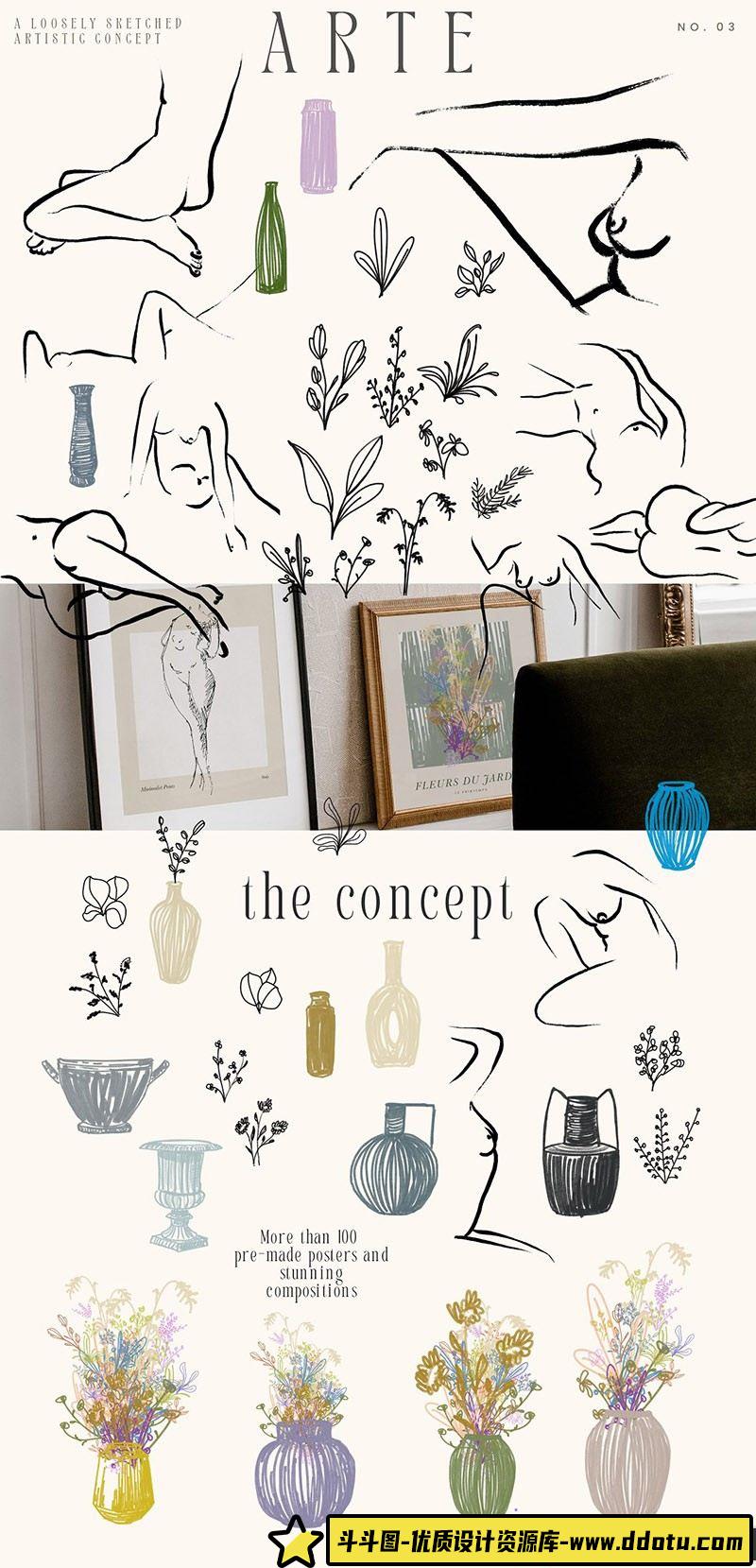 人物相关设计趋势与时尚女性海报素描插画大合集PNG 和矢量 (Ai)