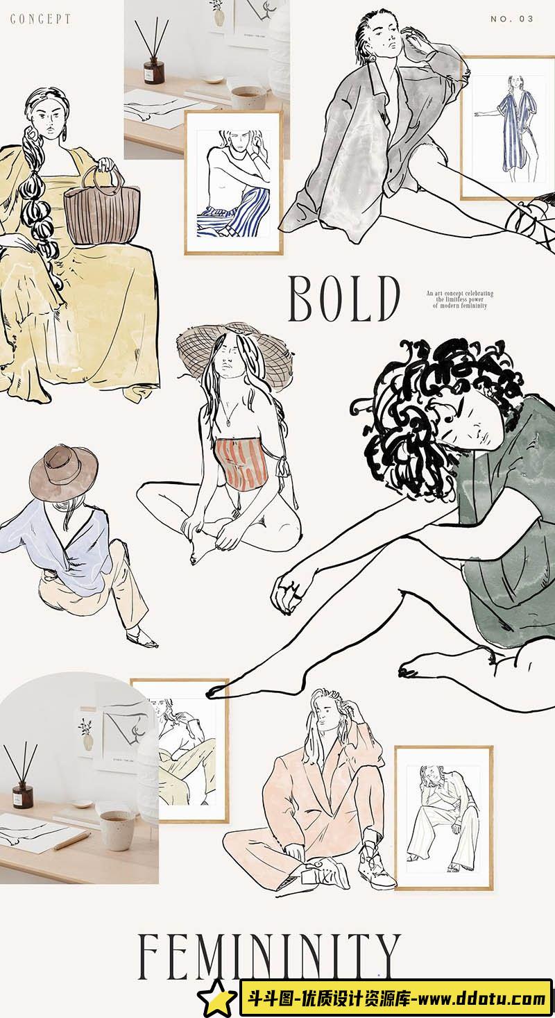 人物相关设计趋势与时尚女性海报素描插画大合集PNG 和矢量 (Ai)