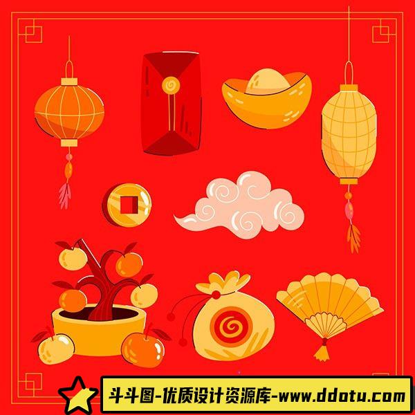 传统图案中国传统新年矢量元素-斗斗图