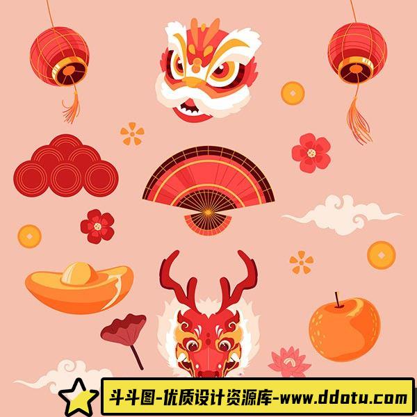 传统图案龙年新春矢量元素设计传统素材-斗斗图