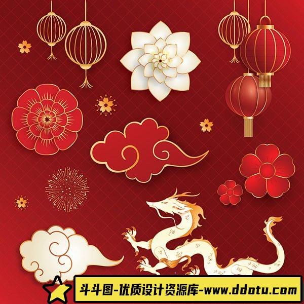 传统图案中国春节传统矢量元素设计素材-斗斗图