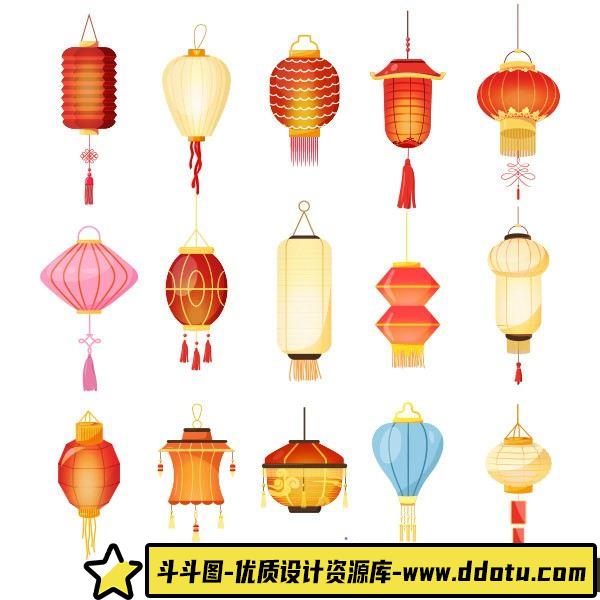 传统图案各种中国风古风灯笼设计素材合集矢量模板-斗斗图