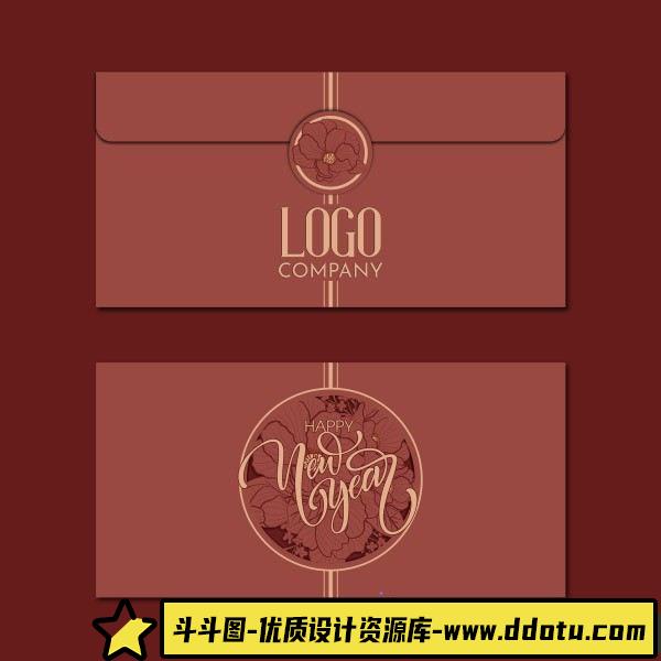 贺卡请柬企业新年信封矢量模板,新年信封矢量素材-斗斗图