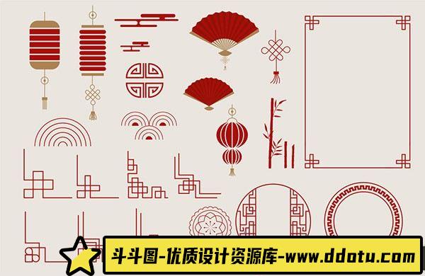 花边花纹古典传统国潮元素边框元素矢量素材-斗斗图