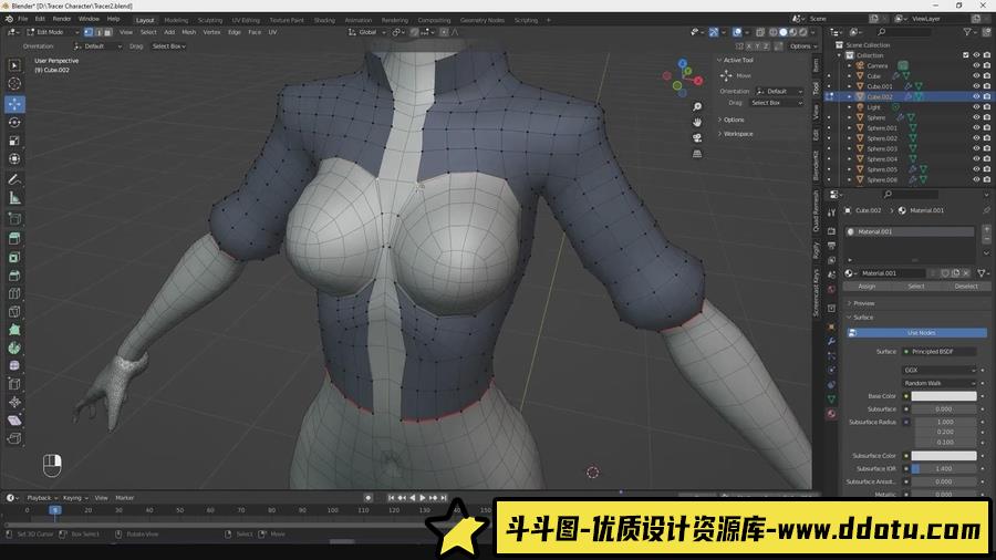 Blender 3.1守望先锋游戏猎空角色建模教程,包含工程模型-斗斗图