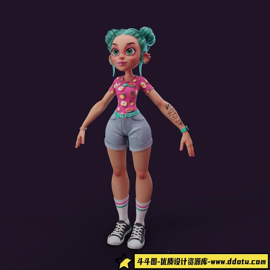Blender+Painter三维卡通角色建模贴图渲染制作教程-中英字幕-斗斗图