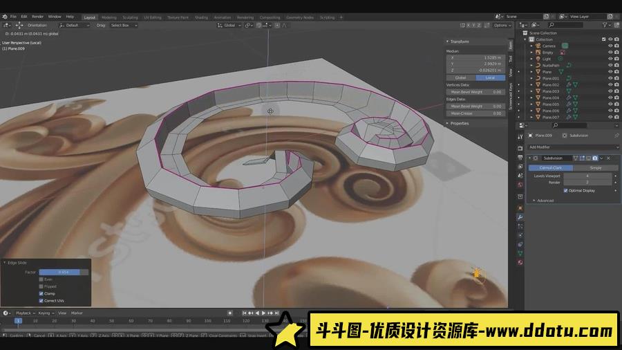 Blender中花纹盾牌进行建模贴图和渲染整个步骤教程-中英字幕-斗斗图