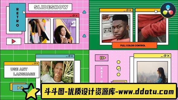 DaVinci Resolve怀旧弹出窗口幻灯片模板 Retro Pop Ups Slideshow-斗斗图