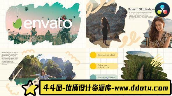 达芬奇多彩时尚幻灯片模版 Brush Slideshow for DaVinci Resolve-斗斗图