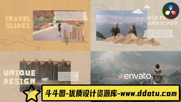 达芬奇卡通旅拍幻灯片模版 Cartoon Travel Slideshow-斗斗图