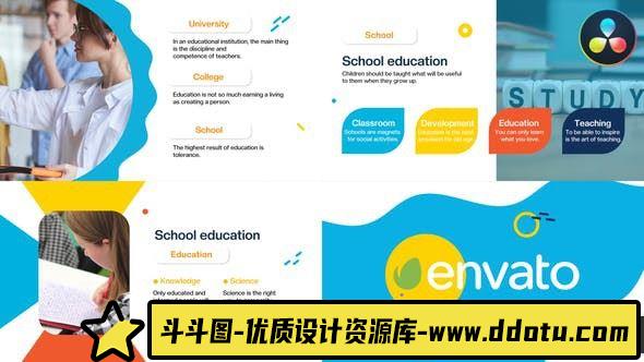 学校展示幻灯片达芬奇模版 School Slideshow for DaVinci Resolve-斗斗图
