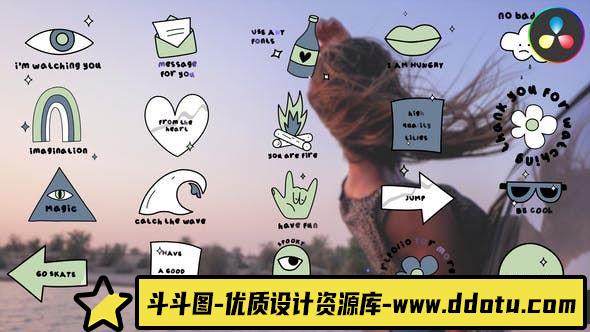 达芬奇动画贴纸标题模版 Animated Sticker Titles-斗斗图