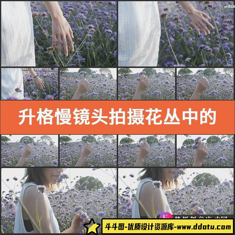 升格慢镜头拍摄花丛中的少女视频素材实拍紫色马鞭草唯美花海女孩-斗斗图