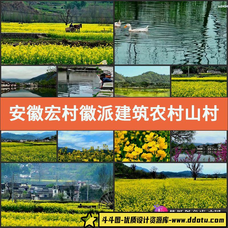 安徽宏村徽派建筑农村山村乡村徽州水中鸭群鸭子高清实拍视频素材-斗斗图