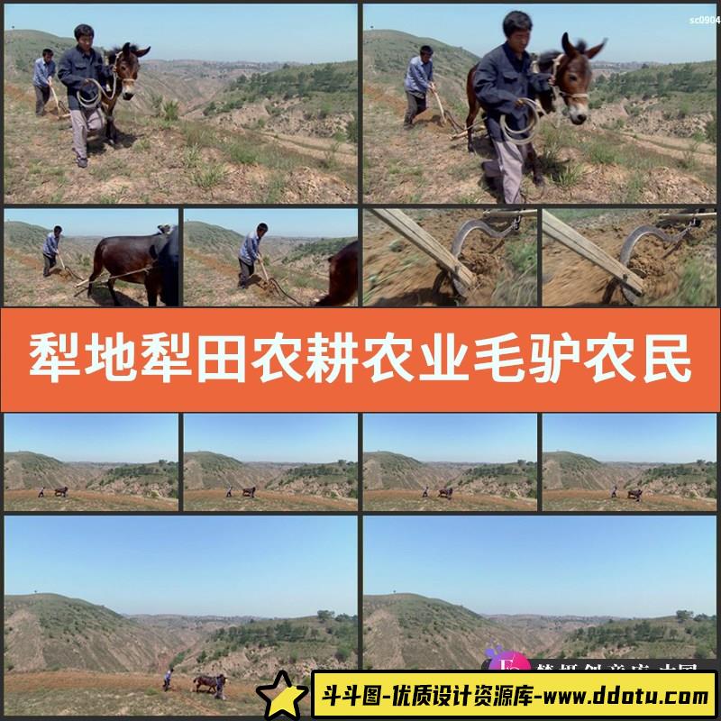 犁地犁田 农耕农业 毛驴 农民 山野农田 高清实拍视频素材-斗斗图