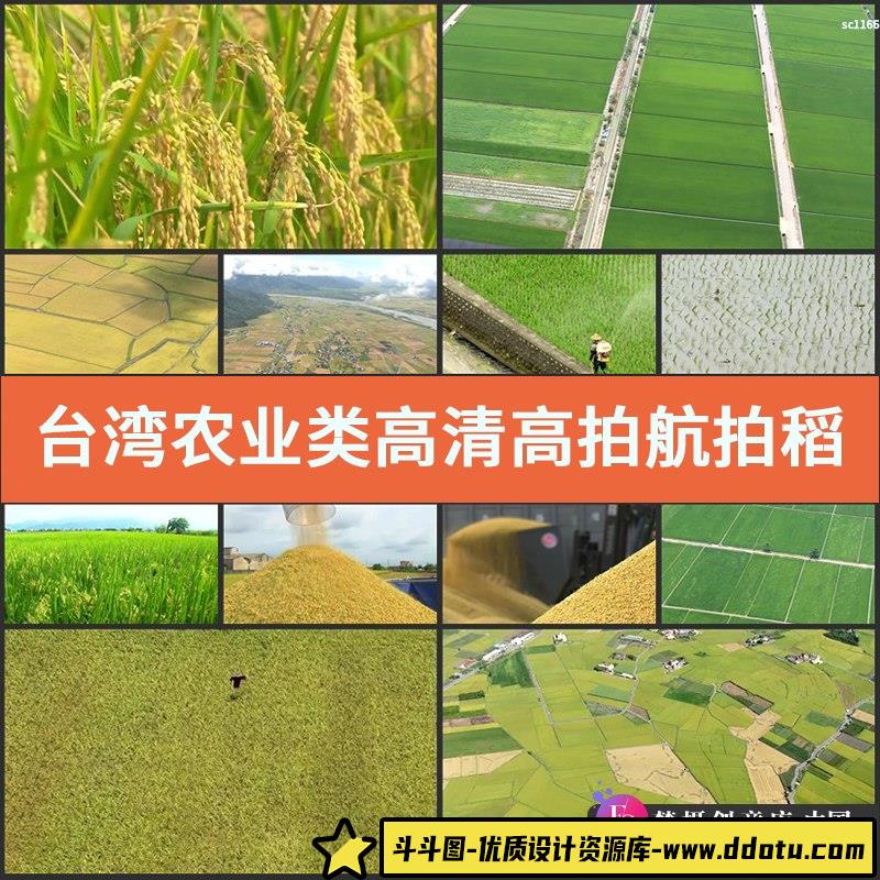 台湾农业类高清高拍视频素材航拍稻田农民农耕水稻收割丰收新农村-斗斗图
