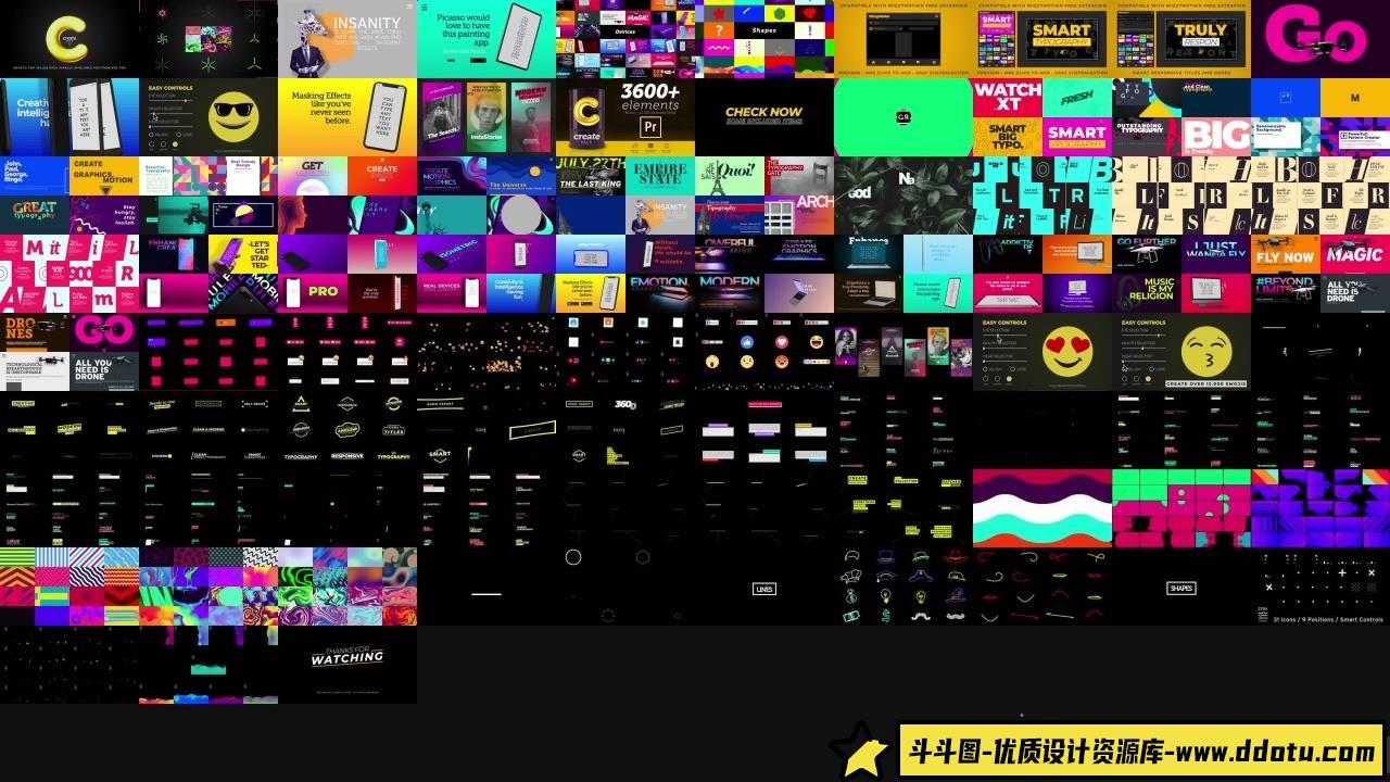 [Premiere预设]PR预设-3600种图文排版设计字幕条标题指示线图形背景转场包装动画-斗斗图