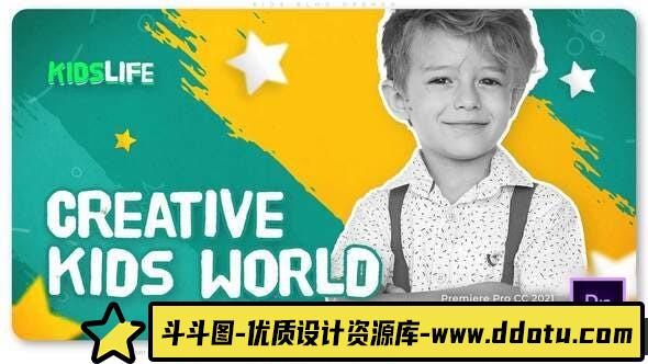 [Premiere模板]PR模板-公园青少年游乐场广告幼儿园介绍学校宣传片 Kids Blog Opener-斗斗图