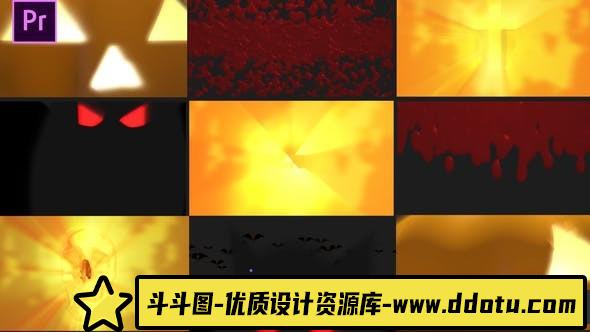 [Premiere转场]PR模板-万圣节主题风格视频剪辑过渡转场效果动画模板 Halloween Transitions-斗斗图