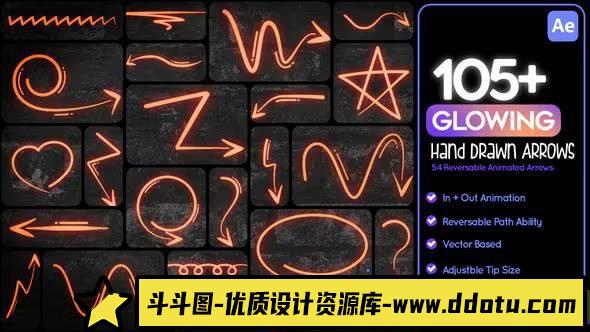 PR预设-105组手绘涂鸦发光箭头动画 105 Glowing Hand Drawn Arrows-斗斗图