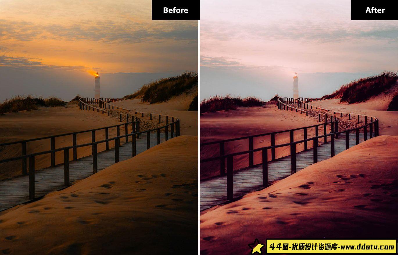 梦幻旅拍LR预设：Artisan Sunsets胶片调色，轻松打造电影级视觉效果 - 斗斗图