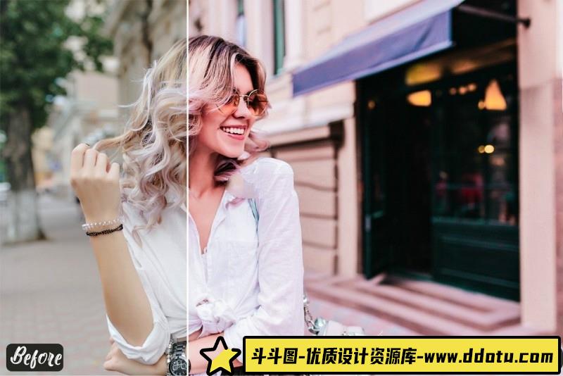 人像LR预设时尚风少女粉美女街拍人像预设lr预设ps滤镜pr调色lightroom人像lut插件