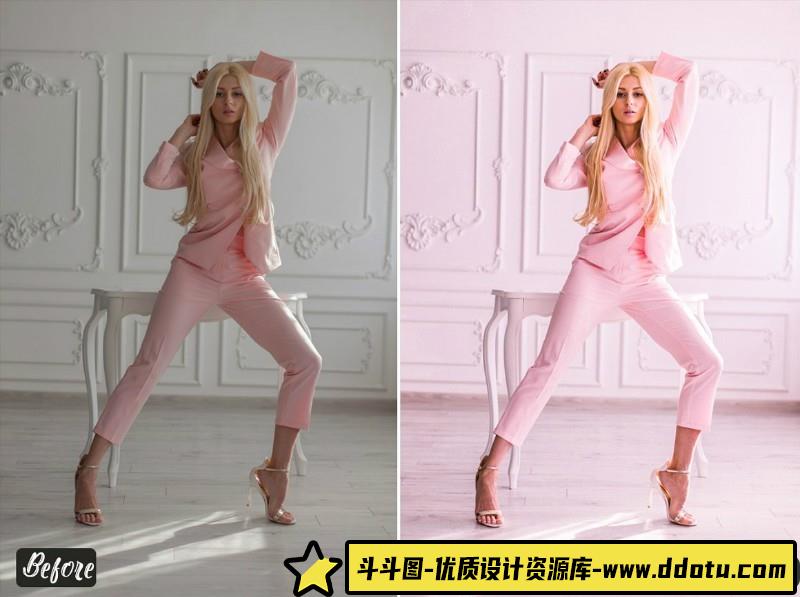 人像LR预设时尚风少女粉美女街拍人像预设lr预设ps滤镜pr调色lightroom人像lut插件