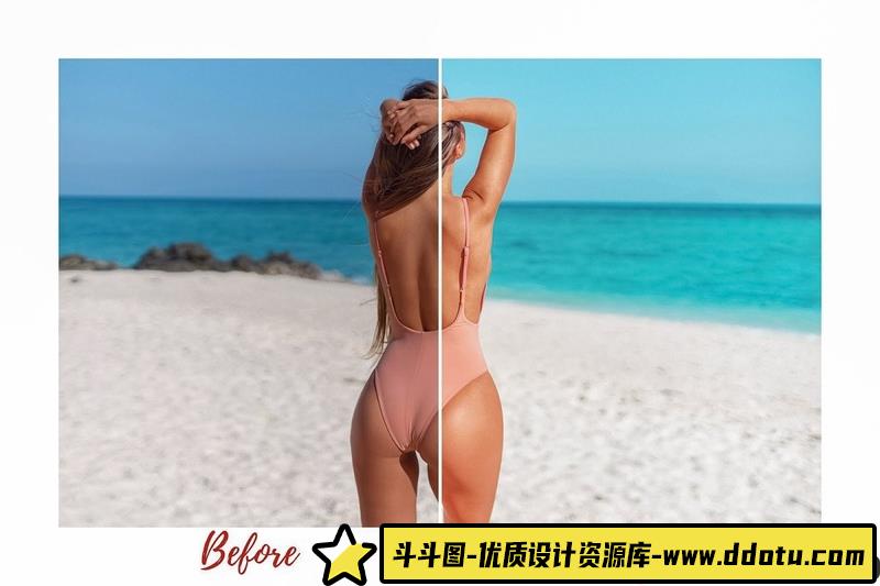 人像LR预设夏季海滩充满活力旅拍人像手机版修图预设lr预设ps滤镜pr调色lightroom人像lut插件