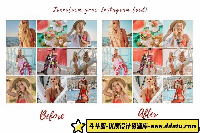 人像LR预设夏季海滩充满活力旅拍人像手机版修图预设lr预设ps滤镜pr调色lightroom人像lut插件