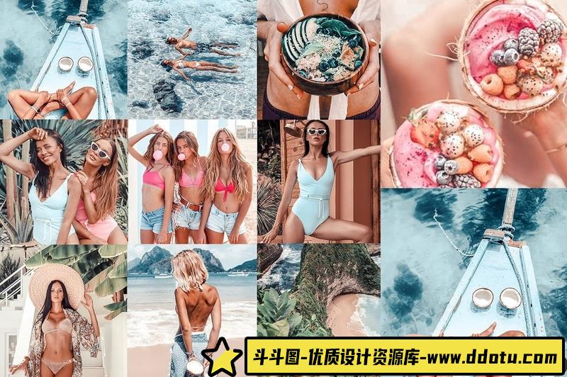 人像LR预设夏日沙滩旅拍人像莫兰迪预设与滤镜lr预设ps滤镜pr调色lightroom人像lut插件-斗斗图