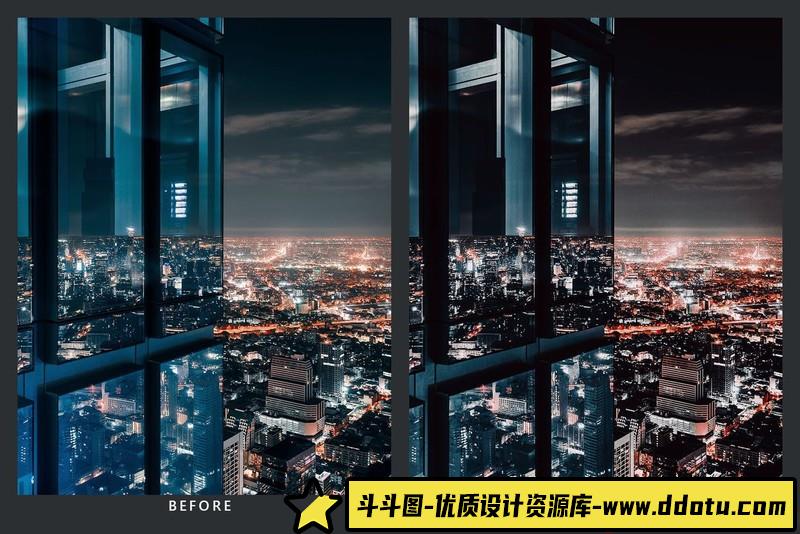 [风光LR预设]未来派夜间城市街拍风光调色Lightroom预设APP预设CaptureOne预设-斗斗图