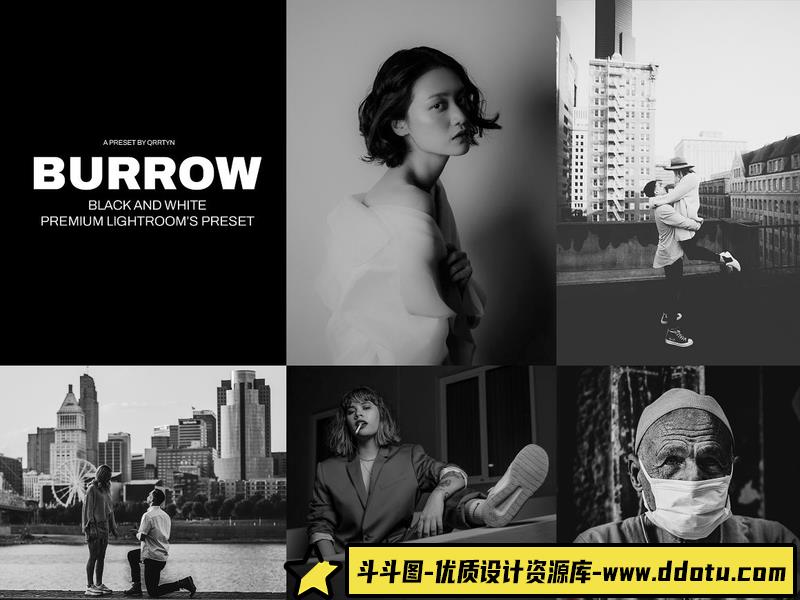 [黑白LR预设]经典黑白胶片人像后期调色Lightroom预设BurrowLightroom’sPresets-斗斗图