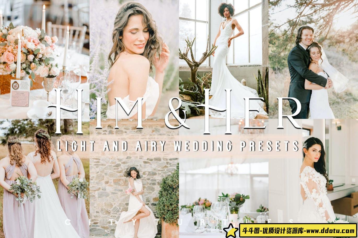 [婚礼LR预设]明亮通透婚礼跟拍人像后期调色Lightroom预设Light&AiryWeddingPresets-斗斗图
