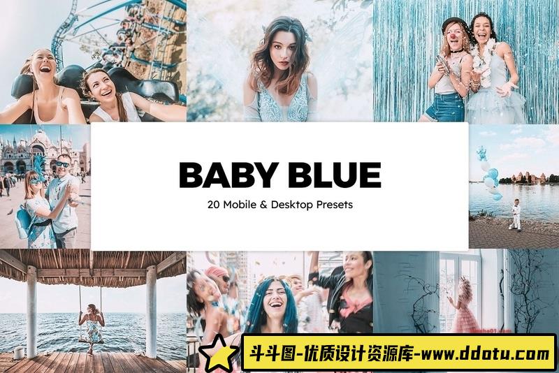[旅拍LR预设]淡蓝色旅拍人像后期调色lr预设及视频电影Vlog后期调色LUT预设-斗斗图