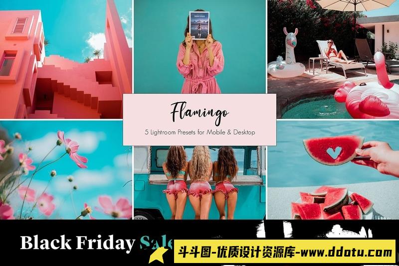 [旅拍LR预设]适用于时尚旅拍人像浅绿粉红色调LR预设+APP预设 Flamingo Lightroom Presets-斗斗图