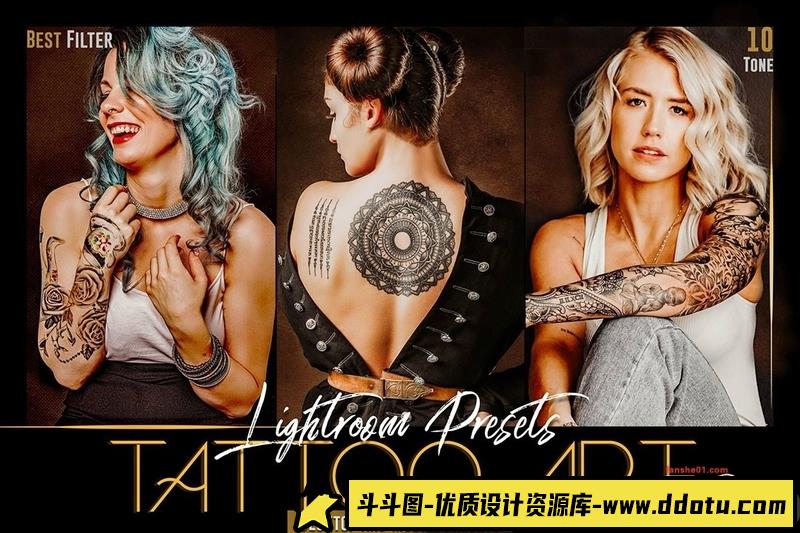 人像LR预设纹身艺术人像摄影后期调色预设lr预设ps滤镜pr调色lightroom人像lut插件-斗斗图