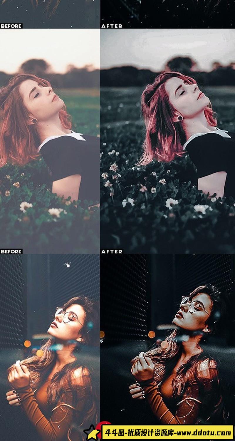 人像LR预设风旅拍城市黑暗情绪黑金胶片风格电影人像预设lr预设ps滤镜pr调色lightroom人像lut插件