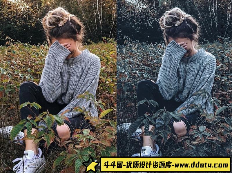 人像LR预设暗蓝色调街拍情绪人像预设预设lr预设ps滤镜pr调色lightroom人像lut插件