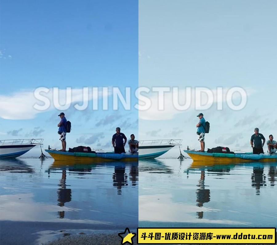 青色系清新海景滤镜Lightroom预设及视频调色LUT预设-斗斗图
