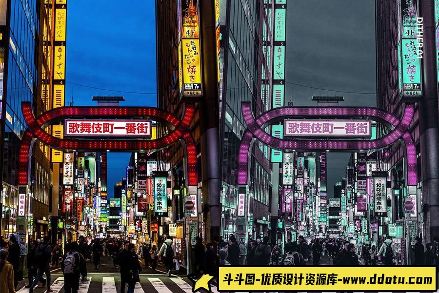 蒸汽波城市夜景怀旧胶片Lightroom预设及视频后期调色LUT预设