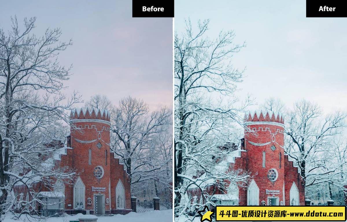 冬季风光LR预设:电影感Lightroom和Photoshop预设,让你的照片焕发冬日魔力