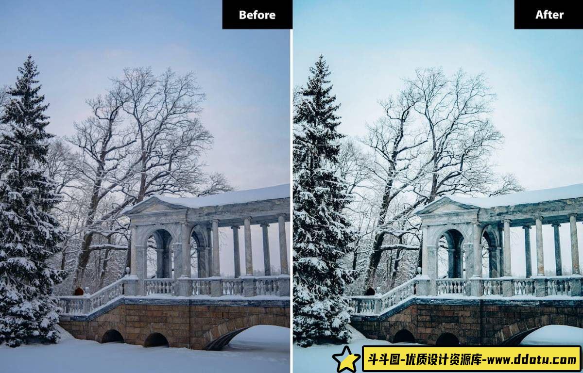冬季风光LR预设:电影感Lightroom和Photoshop预设,让你的照片焕发冬日魔力