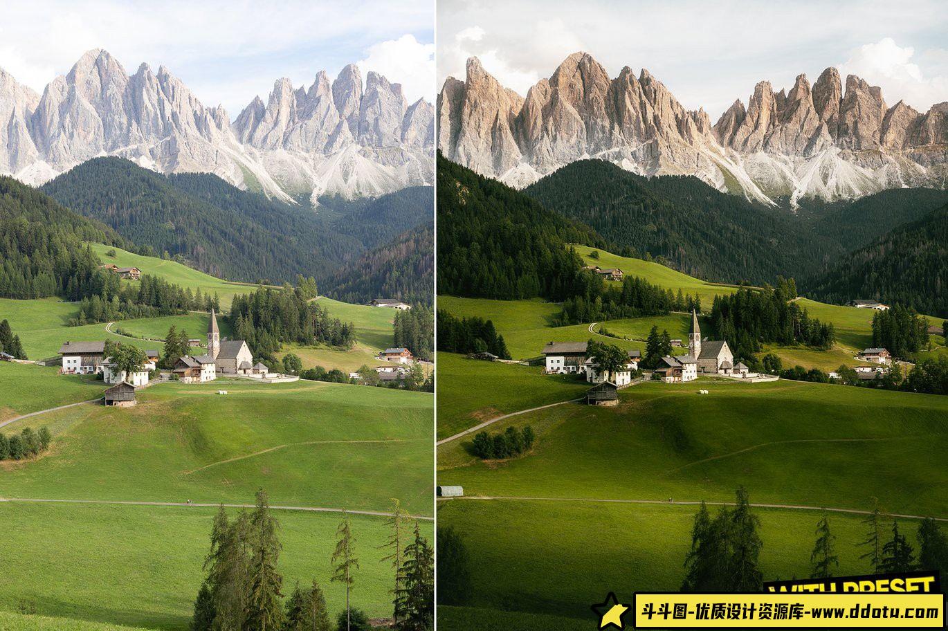 探索ARTA – 多洛米蒂风光LR预设，打造完美旅拍电影调色效果